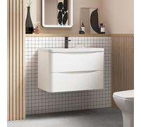 Nes Home 800mm Wall Hung Vanity with Double Drawers Matte Beige and Basin