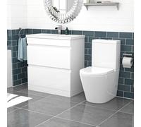 Nes Home 800mm White Drawers Handleless Basin Vanity Round Close Coupled Toilet