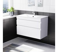 Nes Home 800mm White Wall Hung 2 Drawers Handleless Slim Basin Vanity Unit