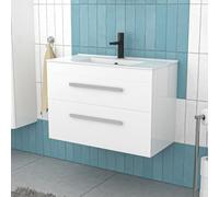 Nes Home 800mm White Wall Hung 2 Drawers Slim Basin Vanity Unit