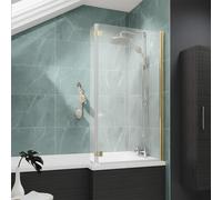 Nes Home 830mm Reversible 6mm Tempered Glass L-shape Bath Screen Brushed Brass