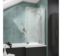 Nes Home 830mm Reversible 6mm Tempered Glass L-shape Bath Screen Chrome in Metallic Silver Nes Home Metallic Silver