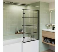 Nes Home 830mm Reversible 6mm Tempered Glass L-Shape Bath Screen Matte Black