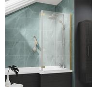 Nes Home 830mm Reversible Hinged 6mm Tempered Glass L-Shape Bath Screen Brushed Brass