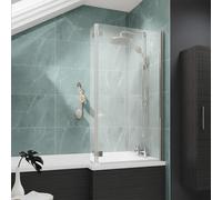 Nes Home 830mm Reversible Hinged 6mm Tempered Glass L-Shape Bath Screen Chrome