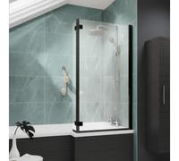 Nes Home 830mm Reversible Hinged 6mm Tempered Glass L-Shape Bath Screen Matte Black