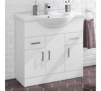 Nes Home 850mm Floorstanding 3 Door Basin Vanity Unit White