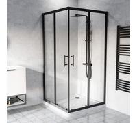 Nes Home 900 x 900mm Corner Entry Sliding Door Shower Enclosure With Tray Black