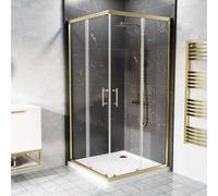 Nes Home 900 x 900mm Corner Entry Sliding Shower Enclosure Tray Brushed Brass