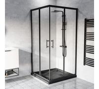 Nes Home 900mm Matte Black Corner Shower Enclosure With Slate Grey Shower Tray