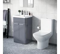 Nes Home Afern 500mm Floorstanding Vanity Basin Unit & Rimless Close Coupled Toilet Steel Grey