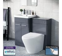 Nes Home Afern 500mm Vanity Unit, Wc Unit And Round Back To Wall Toilet Steel Grey