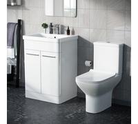 Nes Home Afern 600mm Floorstanding Vanity Basin Unit & Rimless Close Coupled Toilet White