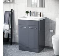 Nes Home Afern 600mm Freestanding Vanity Unit Cabinet and Wash Basin Steel Grey