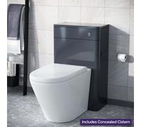 Nes Home Afern Modern 500mm Dark Grey Back To Wall Wc Unit & Rimless Toilet Pan Space Saving