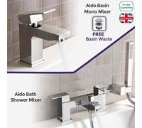 Nes Home Aldo Bathroom Chrome Solid Brass Basin Mixer Tap & Bath Shower Mixer Tap + Waste