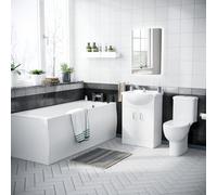 Nes Home Ambon 1700mm Bath, Rimless Close Coupled Toilet & Flat Pack Vanity Basin Unit White