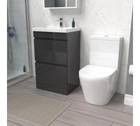 Nes Home Anthracite 500mm 2 Drawers Basin Vanity Unit & Close Coupled Toilet
