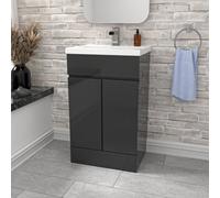 Nes Home Anthracite 500mm Pvc Freestanding Bathroom Basin Vanity Unit