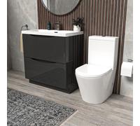 Nes Home Anthracite 800mm Basin Vanity Unit And Rimless Close Coupled Toilet