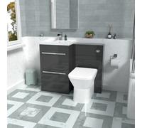 Nes Home Anthracite Basin Vanity Cabinet, WC Unit & Rimless Back To Wall Toilet