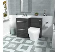 Nes Home Anthracite Drawers Basin Cabinet, WC Unit & Rimless Back To Wall Toilet