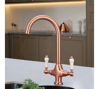 Nes Home Traditional Copper Twin Lever Kitchen Mixer Tap With Swivel Spout