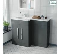 Nes Home Aric 1100mm Bathroom Basin Sink Vanity Grey Unit Cabinet Furniture Left Hand