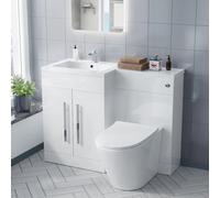 Nes Home Aric 1100mm Left Hand Vanity Sink Unit Back To Wall Wc Rimless Toilet Bathroom Suit