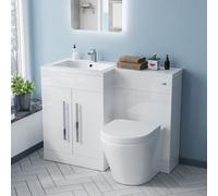 Nes Home Aric 1100mm LH Freestanding White Vanity with BTW Rimless Toilet, WC & Basin