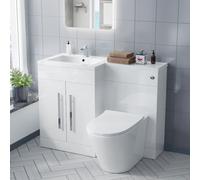 Nes Home Aric 1100mm Lh White Gloss Bathroom Basin Vanity With Wc & Rimless Btw Toilet