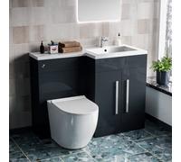 Aric 1100mm RH Freestanding Grey Vanity with BTW Toilet, WC & Basin - Flat Pack