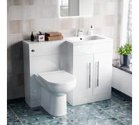 Nes Home Aric 1100mm Right Hand Freestanding Vanity With Back To Wall Toilet, Wc & Basin White