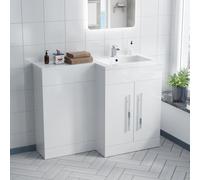 Nes Home Aric 1100mm White Gloss Vanity Unit Right Hand Basin Sink Furniture Cabinet