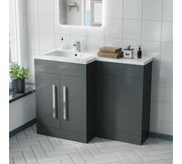 Nes Home Aric Bathroom Basin Sink Vanity Grey Unit Cabinet Furniture Left Hand 1100mm