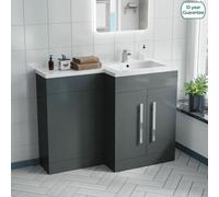 Nes Home Aric Bathroom Basin Sink Vanity Grey Unit Cabinet Furniture Right Hand 1100mm