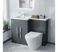 Nes Home Aric Bathroom Left Hand Grey Basin Vanity Unit Wc Back To Wall Toilet 1100mm