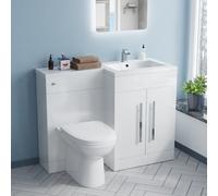 Nes Home Aric Right Hand 1100mm Vanity Basin Unit, Cistern, Wc Unit & Welbourne Back To Wall Toilet White