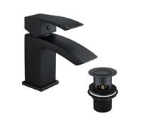 Nes Home Arke Bathroom Basin Mono Mixer Black Matt Tap With Basin Waste