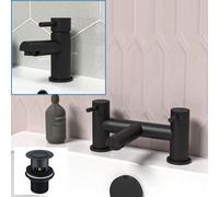 Nes Home Basin Single Lever Mixer Tap, Bath Filler Mixer Tap Matt Black & Waste