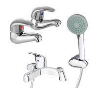 Nes Home Basin Sink Tap Chrome Mono Mixer Single Lever Handle Bath Filler (Basin Twin Taps + Bath Mixer)