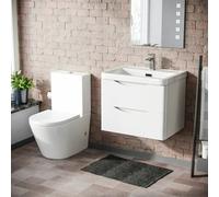 Nes Home Basin Sink Vanity Cabinet Wall Hung & Rimless Close Coupled Toilet Merton