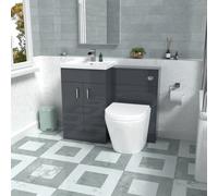 Nes Home Basin Vanity Cabinet, Wc Unit Dark Grey & Rimless Back To Wall Toilet