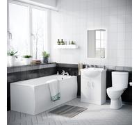 Nes Home Bath Suite 1700mm Bath, 550mm White Basin Vanity, Toilet & Front Panel