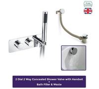 Nes Home Bathroom 2 Dial 2 Way Concealed Thermostatic Valve Bath Filler & Shower Handset
