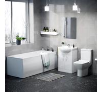 Nes Home Bathroom Basin Flat Pack Vanity Unit, Toilet and Bath Suite White