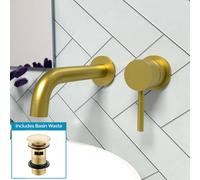 Nes Home Bathroom Brushed Brass Mono Basin Sink Tap Wall Mounted With Waste