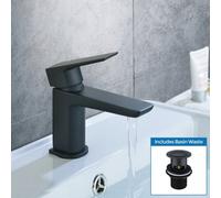 Nes Home Bathroom Cloakroom Basin Mono Mixer Black Matt Tap With Waste