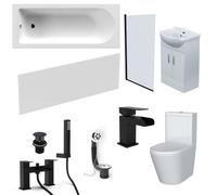 Nes Home Bathroom Suite 550mm Basin Vanity Unit Bath Toilet And Shower Screen