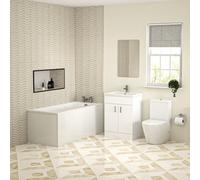Nes Home Bathroom Suite 600mm Freestanding Vanity With Toilet And Square Bathtub